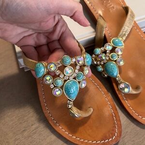 Mystique Boutique Turquoise and Gold Embellished Sandals